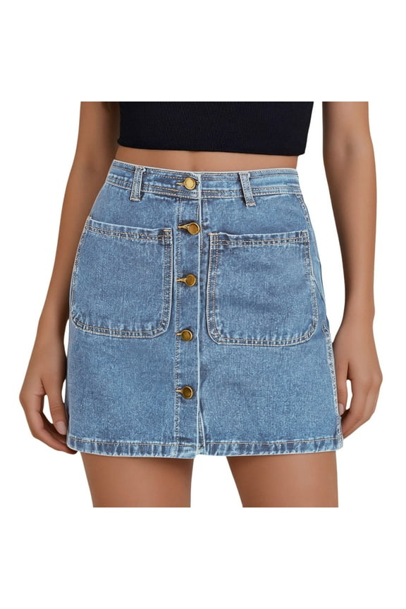 Jean Skirts for Women Denim High Waisted Stretchy Mini Button Front Short Pencil Skirt with Patch Pockets Skirts for Women BU1_001 M