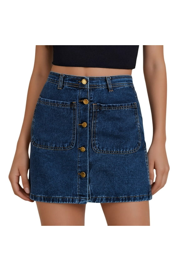 Jean Skirts for Women Denim High Waisted Stretchy Mini Button Front Short Pencil Skirt with Patch Pockets Skirts for Women BU2_001 M