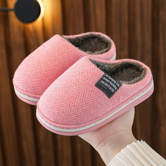 Ediodpoh Kids Shoes Fashion Flat Home Cotton Slippers Comfortable Soft Bottom Warm Cotton Slippers Pink 4