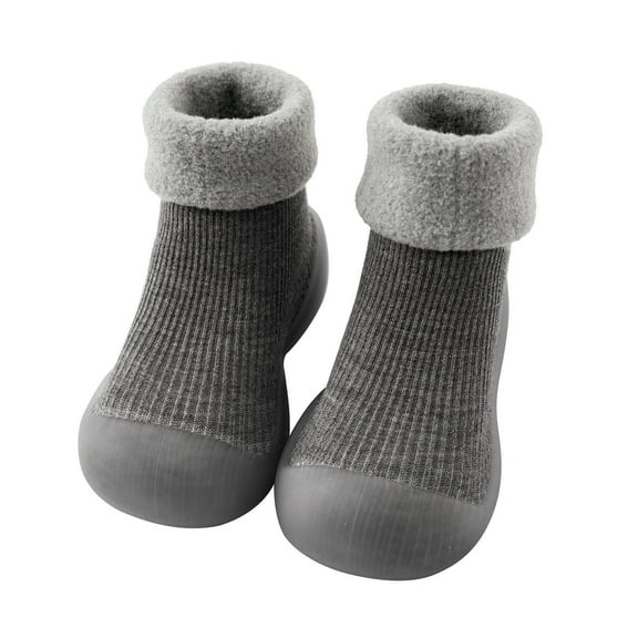 Ediodpoh Kids Toddler kids Boys Girls Solid Warm Knit Soft Sole Rubber Shoes Slipper Stocking Soft Shoes Kids Slippers Boys Grey_001 5.5