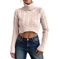 thumbnail image 1 of Ediodpoh Knit High Neck Pullover Sweater Short Cropped Ribbed Pattern Sweaters for Women for Soft Warm Winter Casual Turtleneck Light Pink M, 1 of 5