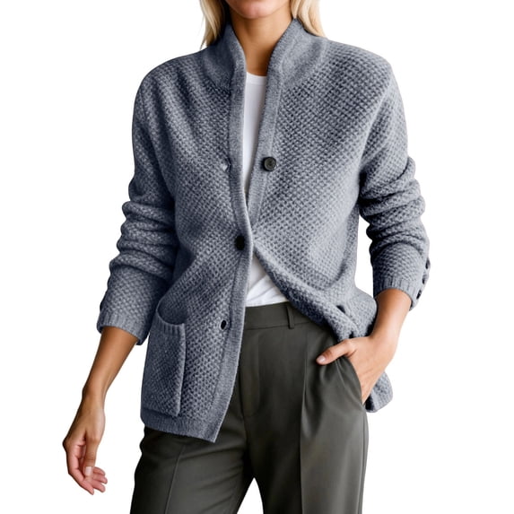 Ediodpoh Knit Sweater Coat Long Sleeve Open Front Cardigan Jacket Stand Collar Loose Fit Outerwear for Fall Winter Fashion Casual Wear Cardigan Sweaters for Women Grey M