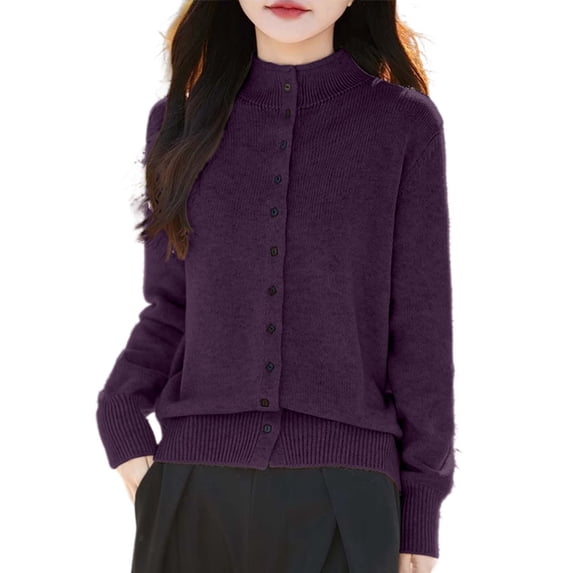Ediodpoh Knitted Cardigan for Women Sweater Outerwear Casual Long Sleeve Open Front Coat Comfortable Soft Warm Thin Dark Purple