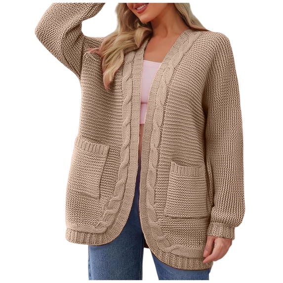 Ediodpoh Knitted Sweater Coat Long Sleeve Open Front Cardigan Outerwear with Rope Detail and Batwing for Autumn Winter Casual Fashion Womens Sweaters Khaki L
