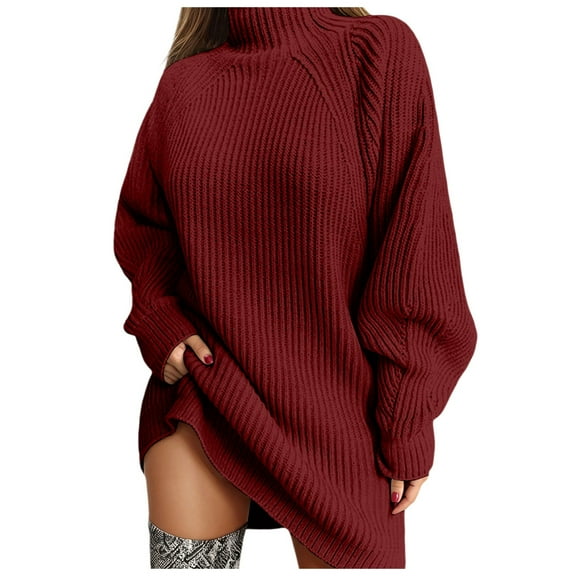 Ediodpoh Knitted Sweater Dress Long Sleeve Mid Length Turtleneck Pullover Tunic for Fall Winter Casual Comfortable Outfits Sweater Dress for Women XXL
