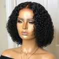 thumbnail image 1 of Ediodpoh Lace Front Human Hair Wig Middle Part Curly Lace Closure Wig Short Wigs Wigs for Women Black, 1 of 4