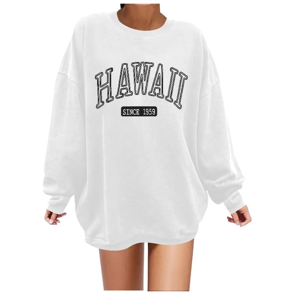 Ediodpoh Ladies' Autumn and Winter Casual Comfortable Plus Size Fashionable English Printed Round Neck Long Sleeved Loose Casual Hooded Sweatshirt Womens Hoodies White S