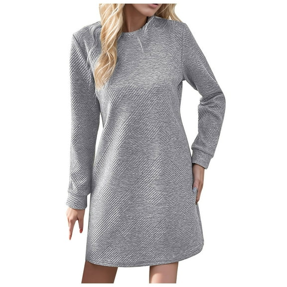 Ediodpoh Ladies Autumn Winter Dresses in 2025 Versatile Textured Round Neck Long Sleeved Sweater Dresses for Skirts Grey XL