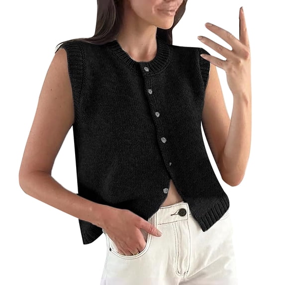 Ediodpoh Ladies’ Autumn Winter Fashion Knitted Vest Casual Maillard Style Cardigan for Women Top Black M