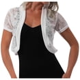 thumbnail image 1 of Ediodpoh Ladies Casual Summer Versatile Short Sleeved Chiffon Shawl with Hollowed Out Lace Cardigan Cover Up White, 1 of 4