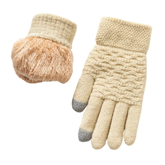 Ediodpoh Ladies Double Layer Gloves with Thickened Jacquard Knit for Winter Cycling Ski Warmth Beige