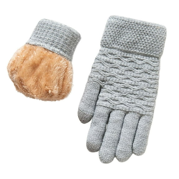 Ediodpoh Ladies Double Layer Gloves with Thickened Jacquard Knit for Winter Cycling Ski Warmth Grey