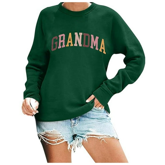 Ediodpoh Ladies Fashion Casual Letter Printed Round Neck Long Sleeve Pullover Hoodies for Women Top for Daily Wear Green XL