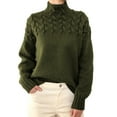 thumbnail image 1 of Ediodpoh Ladies Solid Color Fashionable Cable Knit Round Neck High Neck Long Sleeve Sweater Womens Sweaters Green S, 1 of 4
