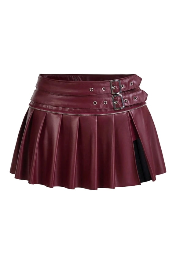 Ediodpoh Leather Skirts for Women Stylish Mini with Flounce Hem Punk Rock Gothic Metal Buckle Detail Night Out Clubwear _001 M