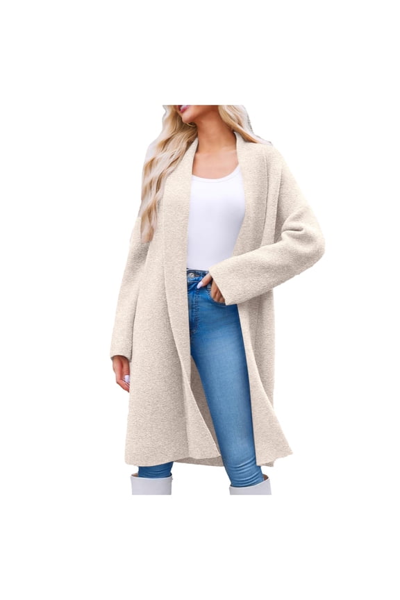 Ediodpoh Long Cardigan Sweaters for Women Open Front Oversized Slouchy Knit Fall Coatigan Jackets Collarless White XL