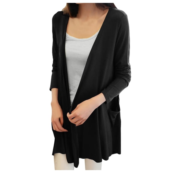 Ediodpoh Long Cardigan for Women Long Sleeve Thin Spring Summer Autumn Pocket Open Front Jacket Black