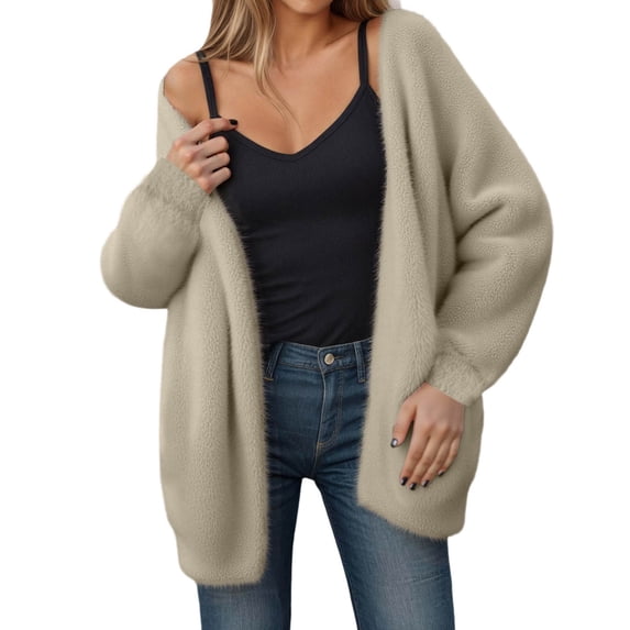 Ediodpoh Long Cardigans for Women Knit Cardigan Long Sleeve Soft Open Front Cozy Mid Length Sweater Outerwear for Fall Winter Khaki