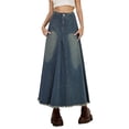 thumbnail image 1 of Fgnfyis Long Jean Skirt Women's A Line Denim Skirt with Pockets Washed Edge High Waist Midi Skirts for Women Blue L, 1 of 9