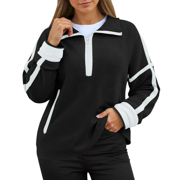 Ediodpoh Long Sleeve Stand Neck Pullover Top for Women Casual Color Block Soft Comfortable Athletic Streetwear Fashion Hoodies and Sweatshirts Style Black XXL
