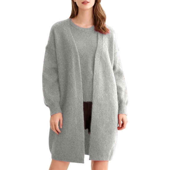 Ediodpoh Long Sleeved Cardigan Lazy Style Loose Jacket with Suspenders Two Piece Sweater Jackets for Women Grey