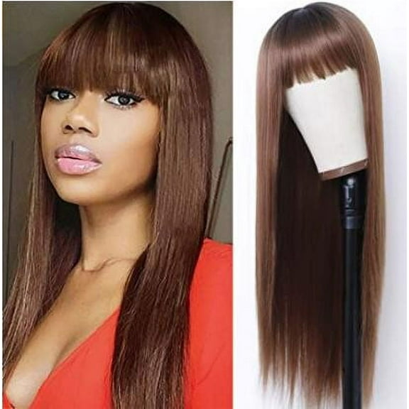 Ediodpoh Long Straight Hair Wig Natural Light Brown Remy Heat-Resistant Fiber Hair Wigs for Women Brown