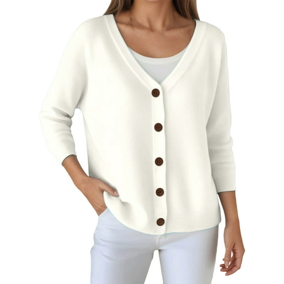 Ediodpoh Loose Fit Button up Knit Cardigan Sweaters for Women for Casual Everyday Wear Soft and Comfortable White XXL