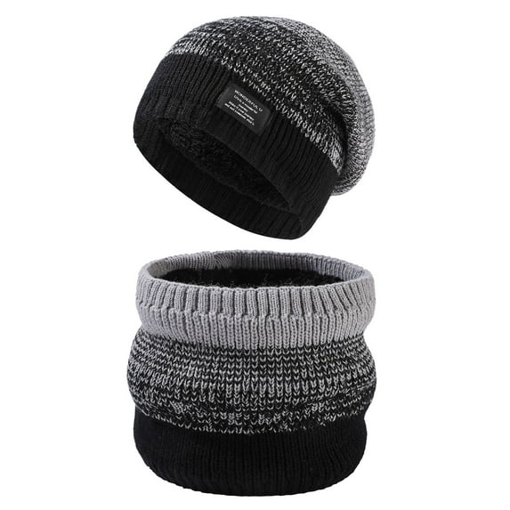 Ediodpoh Men Gradient Knit Hat and Neck Warmer Set Thermal Lined Windproof Cold Weather Two Piece Black