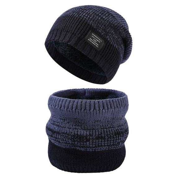 Ediodpoh Men Gradient Knit Hat and Neck Warmer Set Thermal Lined Windproof Cold Weather Two Piece Dark Purple