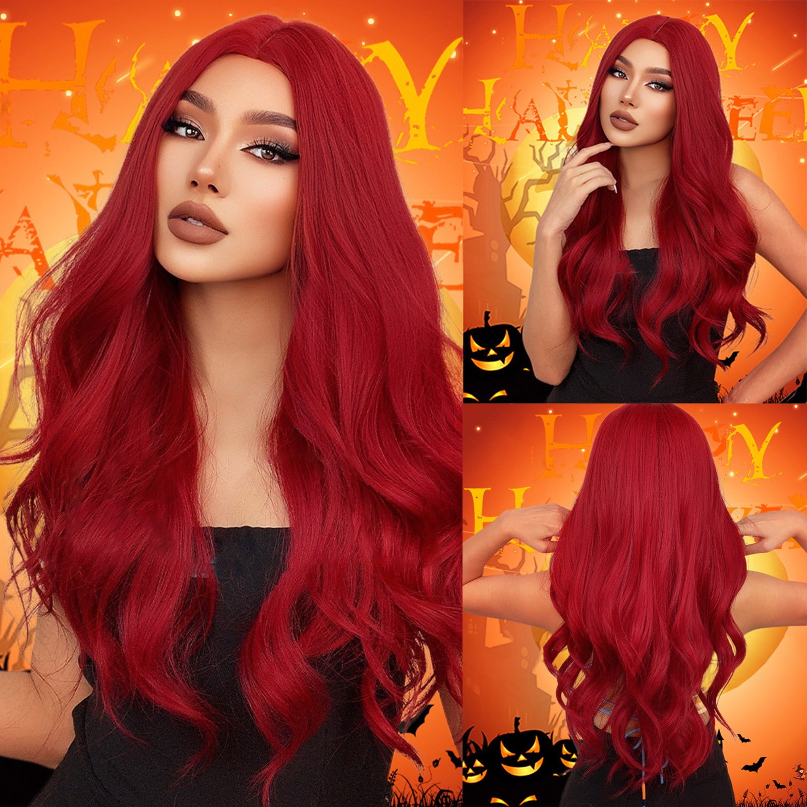 Ediodpoh New Ladies Wig Sea King Red Medium Long Curly Hair Suitable