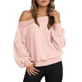 thumbnail image 1 of Ediodpoh Off Shoulder Sweatshirt for Women Long Sleeve Casual Loose Fit Lined Hoodless Pullover Top for Comfortable Wear Pink L, 1 of 8