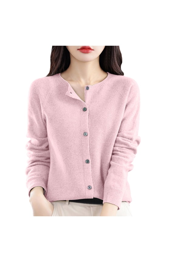 Ediodpoh Osmanthus Needle Knitted Cardigan for Women in Autumn and Winter Korean Round Neck Outerwear Base Sweater Cardigan Sweaters for Women Light Pink XL