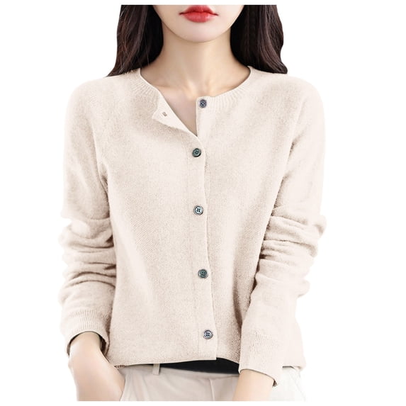 Fgnfyis Osmanthus Needle Knitted Cardigan for Women in Autumn and Winter Korean Round Neck Outerwear Loose Jacket Womens Cardigan Sweaters Beige XXL