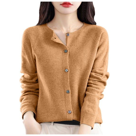 Ediodpoh Osmanthus Needle Knitted Cardigan for Women in Autumn and Winter Korean Round Neck Outerwear Loose Jacket Womens Cardigan Sweaters Gold M
