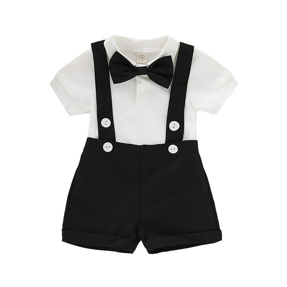 Ediodpoh Outfit for Boys Baby Boys Formal Suit Set Short Sleeve Romper Suspenders Shorts Pants Bowtie Wedding Tuxedo Outfits Clothes Kids Clothing Set Black 3-6 Months