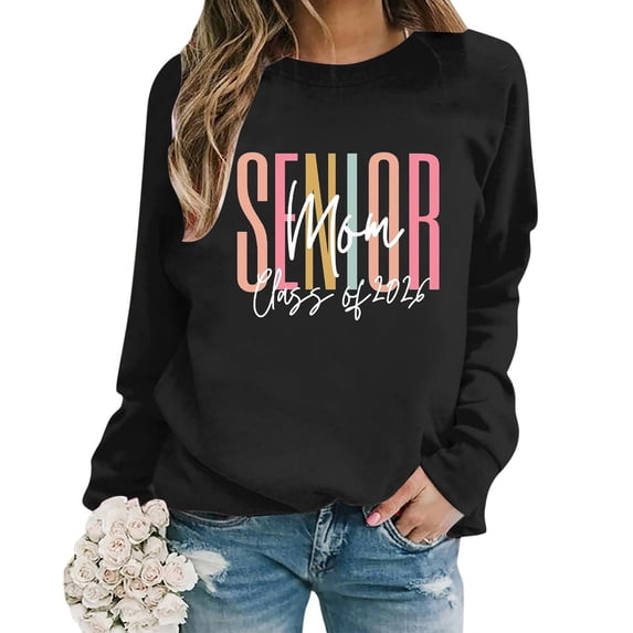 Fgnfyis Oversize Women Long Sleeve Crewneck Letter Print Lightweight Loose Pullover Womens Sweatshirts Blouse Top for Casual Wear Black S