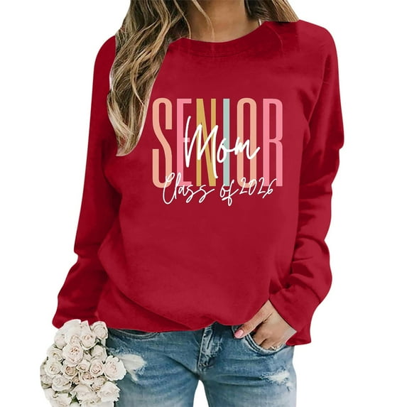 Fgnfyis Oversize Women Long Sleeve Crewneck Letter Print Lightweight Loose Pullover Womens Sweatshirts Blouse Top for Casual Wear Red XXL