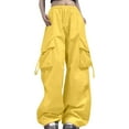 thumbnail image 1 of Ediodpoh Relaxed Fit Baggy Cargo Pants High Waist Zipper Slim Drawstring Waist with Pockets Loose Plus Size Womens Pants Yellow XXXL, 1 of 4