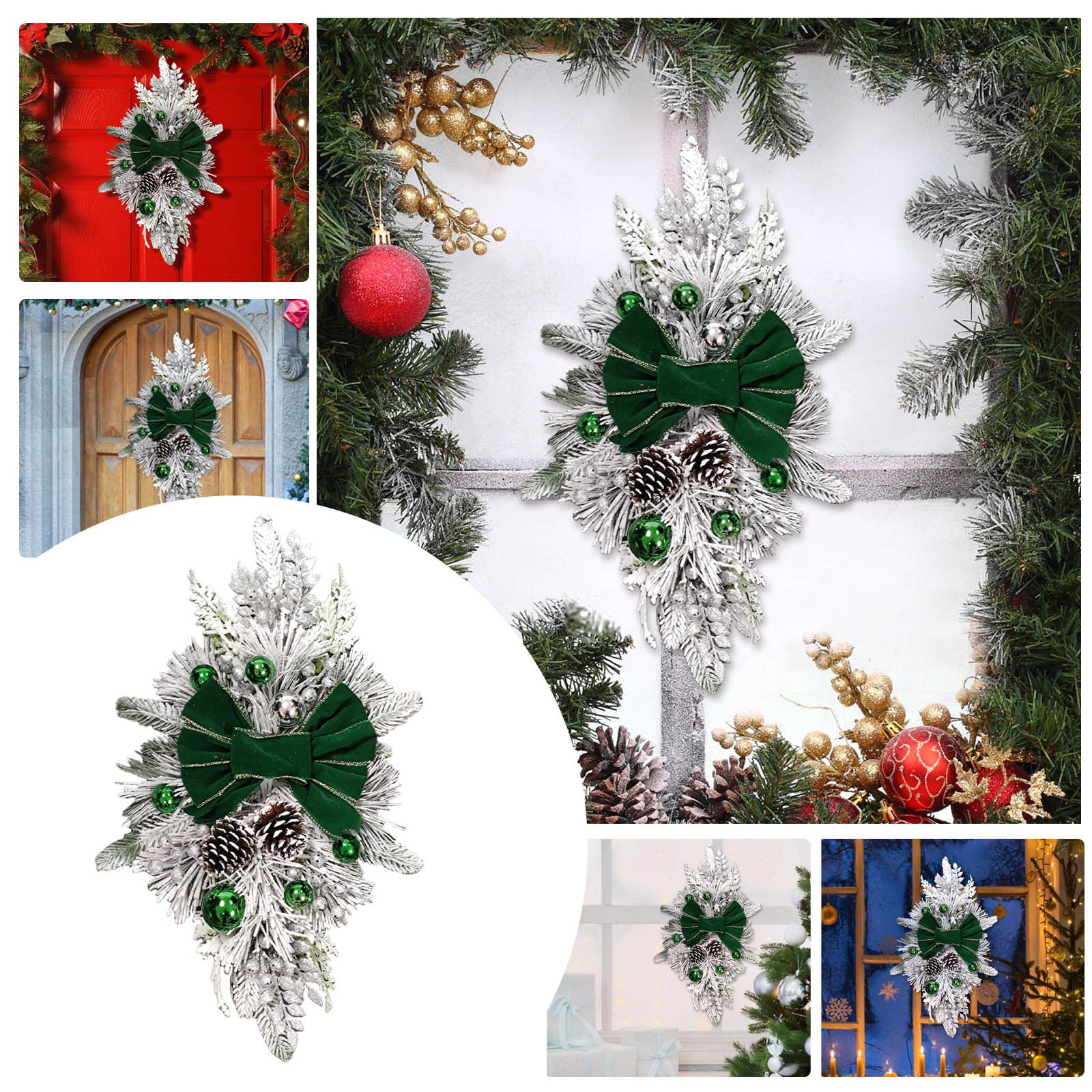 Ediodpoh Rustic Christmas Home Decor Green and White Component with Double Pinecone Wreath ...