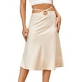 thumbnail image 1 of Ediodpoh Satin Maxi Skirt Womens Solid Color Zipper High Waist Fashion Drawstring Slit Long Skirt Skirts for Women Beige_002 S, 1 of 7