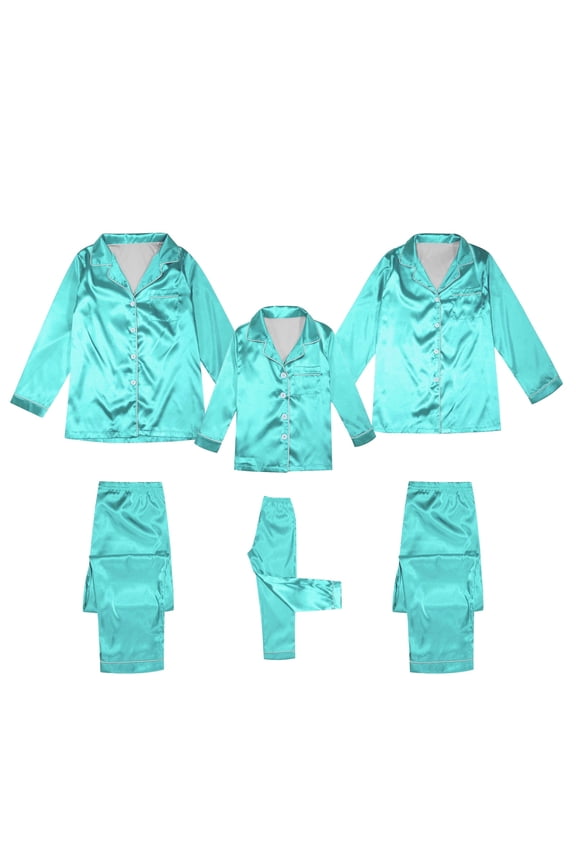 Ediodpoh Satin Silk Button Down Pajamas Sets Solid Two Piece Family Matching Sleepwear Loungewear Long Sleeve Silk Nightwear for Women Mint Green XXL
