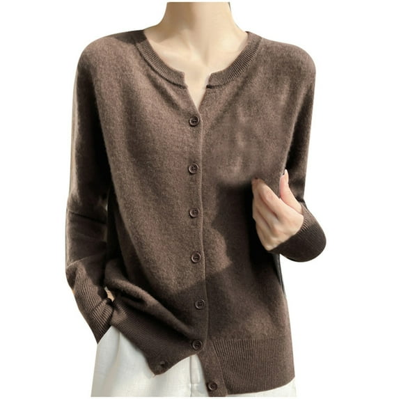 Ediodpoh Seamless Knit Cardigan for Long Sleeve Solid Color Sweater Coat Soft Cardigan Sweaters for Women for Comfortable Open Front Coffee M