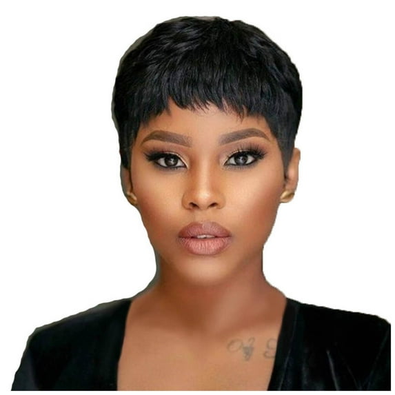 Riforla Short Black Wavy Layered Short Human Hair Wig for Black Women Wigs for Women Black