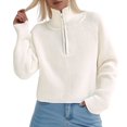 thumbnail image 1 of Ediodpoh Short Lazy Style Half Zip High Neck Pullover Sweater for Fall and Winter Soft Loose Knit Top for Effortless Wear Knit Tops for Women Beige, 1 of 5