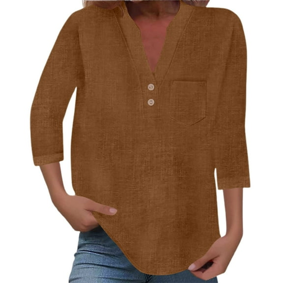 Ediodpoh Short Sleeve Solid Color Stand Collar Button up Shirt with Pocket for Women Summer Tops for Women Coffee XXL