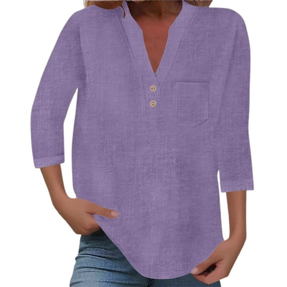 Ediodpoh Short Sleeve Solid Color Stand Collar Button up Shirt with Pocket for Women Summer Tops for Women Light Purple L