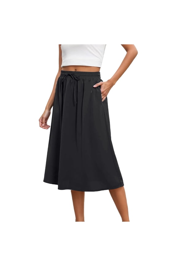 Ediodpoh Skirts for Women Mid Length Elastic High Waisted Solid Color Skirt for Versatile Casual Wear Midi Skirts for Women Black L