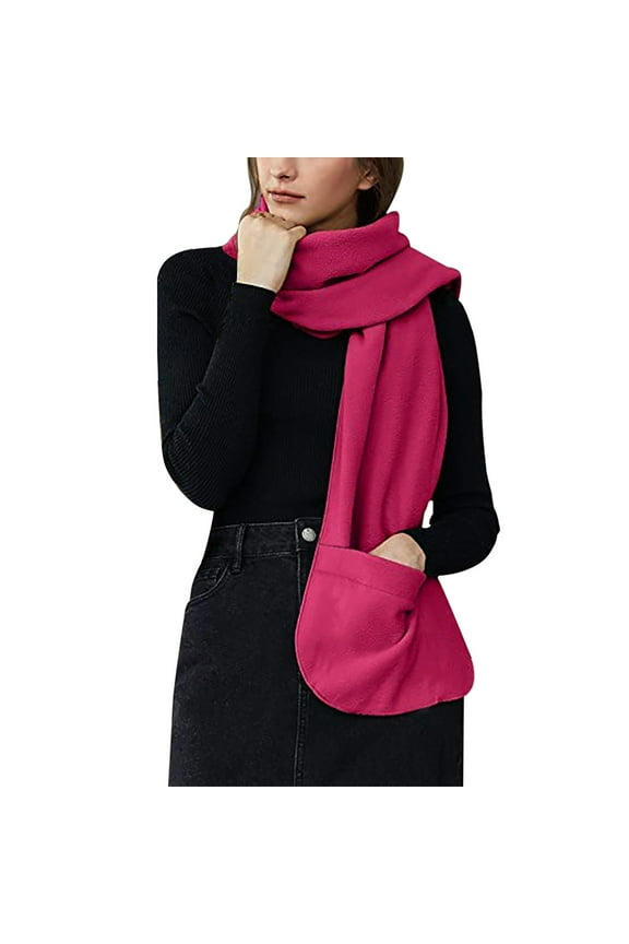 Soft Cozy Wrap Shawl with Large Front Pockets Warm Blanket Scarf for Women Indoor Outdoor Hot Pink