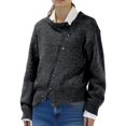 thumbnail image 1 of Ediodpoh Solid Color Asymmetrical Button Front Open Front Cardigan for Women Loose Fit Casual Knit Sweater Jacket Round Neck Black L, 1 of 5