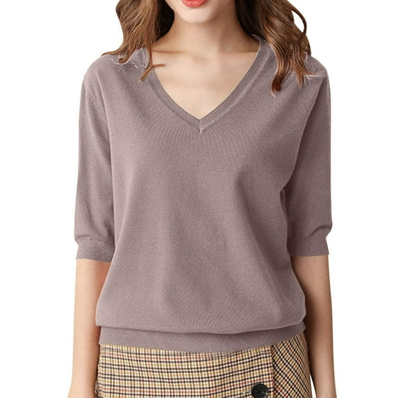 Ediodpoh Solid Color Knit Sweater Top Crewneck Pullover Soft Comfortable Casual Knit Tops for Women for Fall Winter Fashion Khaki XL